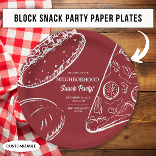 Red Neighborhood Fun Block Snack Food Party Pappteller