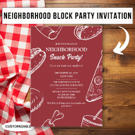 Red Neighborhood Fun Block Snack Party Einladung