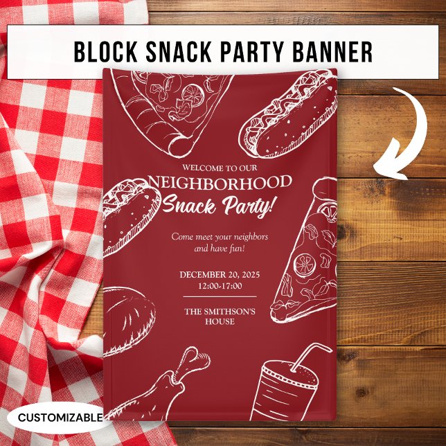 Red Neighborhood Fun Food Snack Block Party Banner (Von Creator hochgeladen)