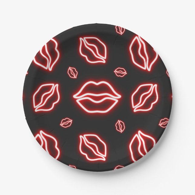 Red Neon Kiss Pappteller (Vorderseite)