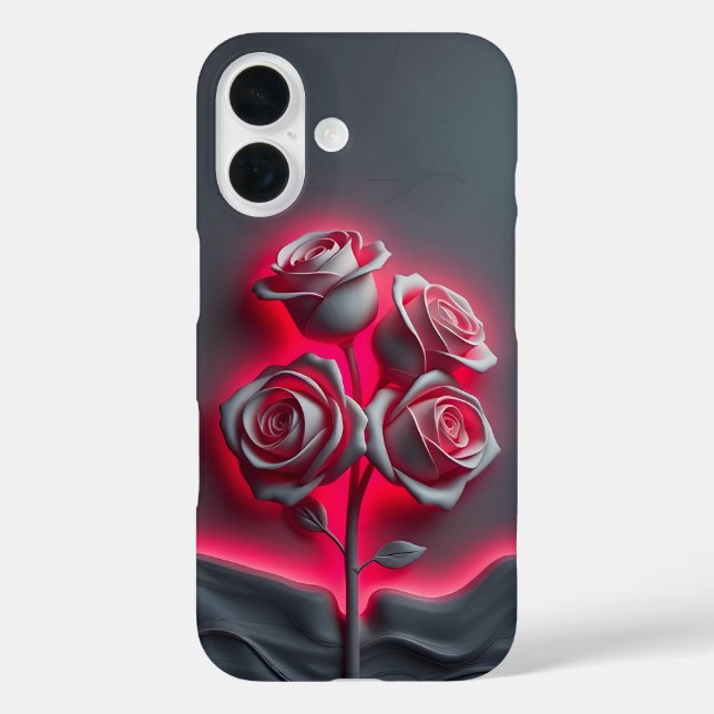 Red Neon Rose auf Black Case-Mate iPhone Case (Rückseite)