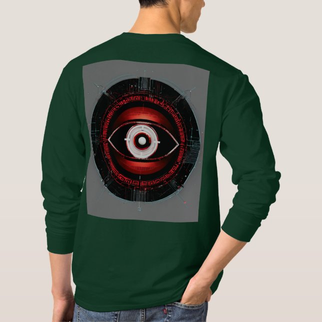 Red Neon Tech Eye: Minimalistisches Vector Logo T-Shirt (Rückseite)