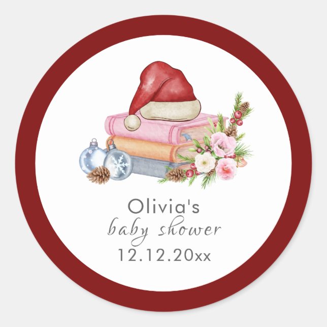 Red New Chapter Begins Winter Floral Baby Shower  Runder Aufkleber (Vorderseite)