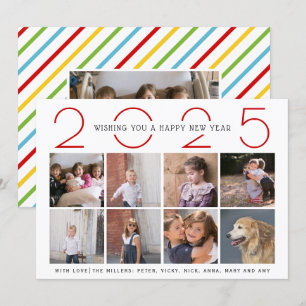 Red New Year 2025 farbenfrohe Streifen einfaches F Feiertagskarte
