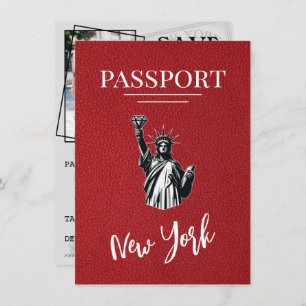 Red New York City Passport Save the Date