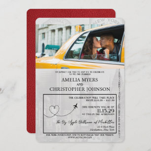Red New York City Passport Wedding Einladung