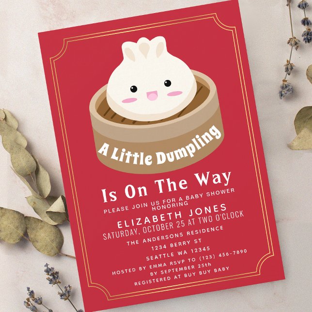 Red Niedlich Little Dumpling Baby Dusche Einladung (Von Creator hochgeladen)