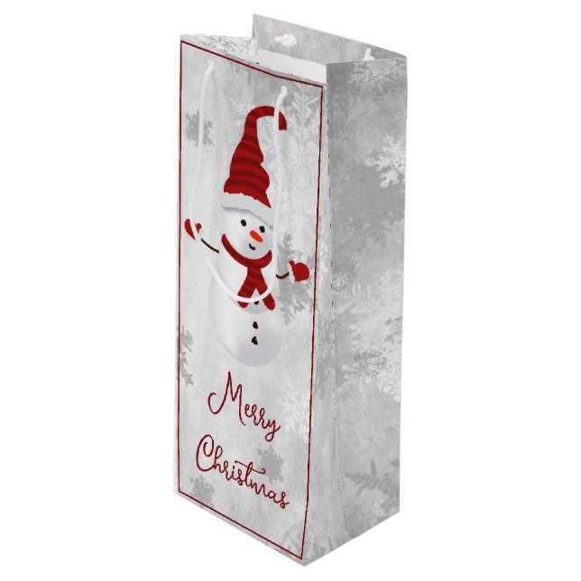 Red Niedlich Snowman Holiday Wine Geschenktasche Geschenktüte Für Weinflaschen (Vorderseite Schrägansicht)