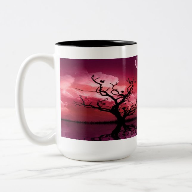 Red Night Sky Reflektionen Landschaftliche Kaffee  Zweifarbige Tasse (Links)