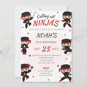 Red Ninja Birthday Invitation - Karate Party Einladung