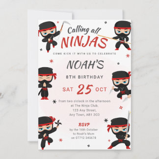 Red Ninja Birthday Invitation - Karate Party Einladung