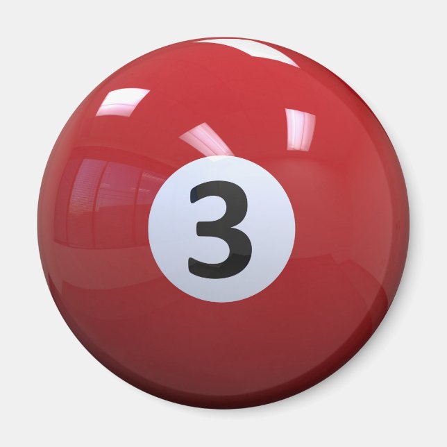 Red No. 3 Billiard Pool Ball Magnet (Vorne)