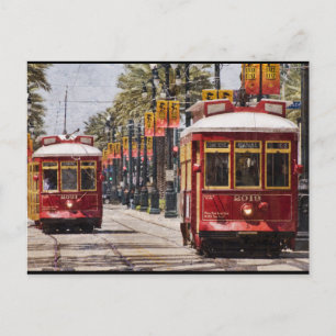 Red NOLA Streetcars Postkarte