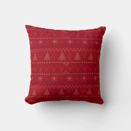 Red Nordic Christmas Strick Pattern Throw Kissen