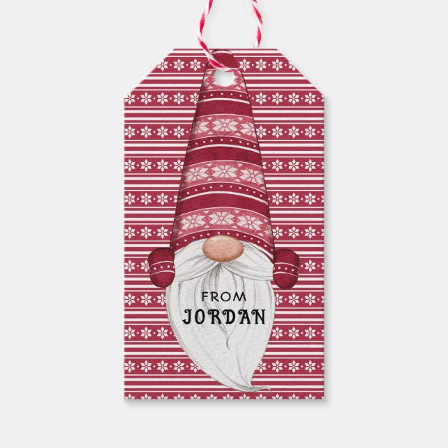 Red Nordic Gnome Personalisiert Geschenkanhänger (Vorderseite)