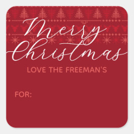 Red Nordic Merge Weihnachtsgeschenksticker Quadratischer Aufkleber