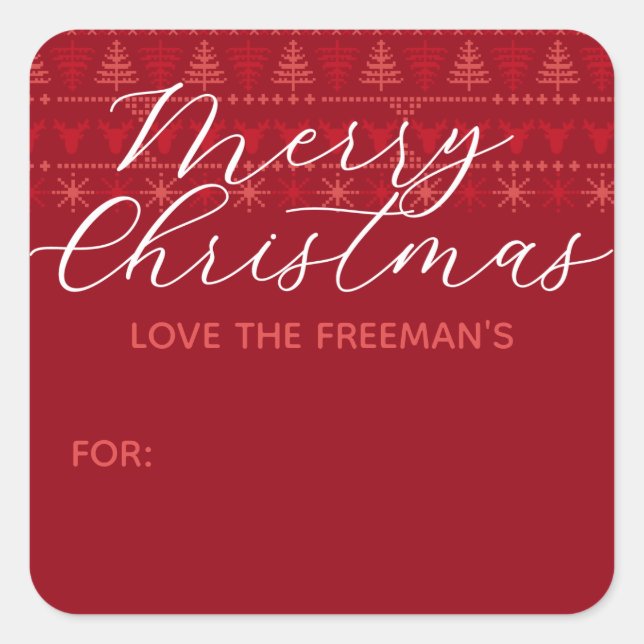 Red Nordic Merge Weihnachtsgeschenksticker Quadratischer Aufkleber (Vorderseite)