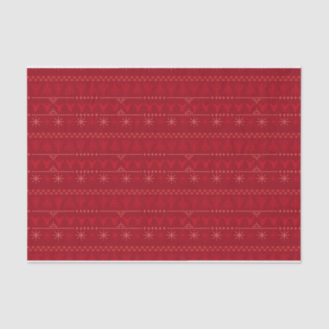 Red Nordic Muster Weihnachtsgeschenkpapier Seidenpapier (Vorderseite)