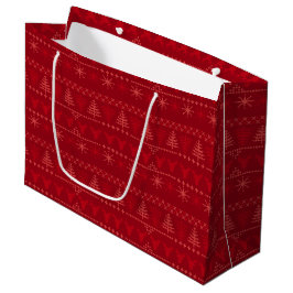 Red Nordic Pattern Weihnachtsgeschenktasche - Groß Große Geschenktüte