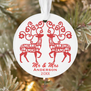 Red Nordic Rentier Custom Couple Ornament