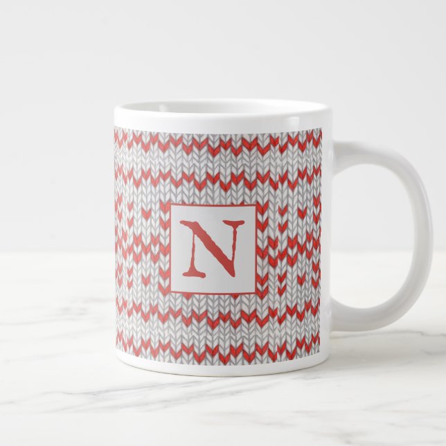 RED NORDIC STRICK Big Tasse + Initial (Rechts)
