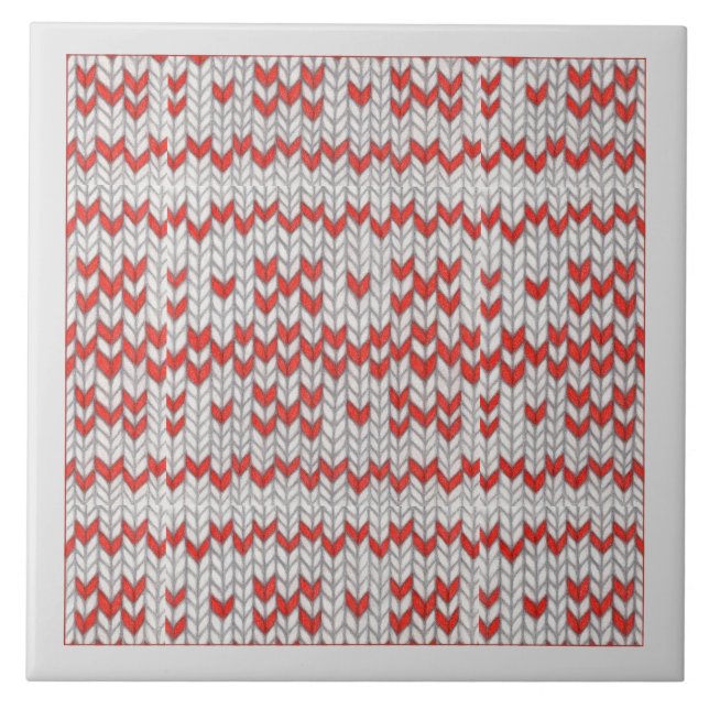 RED NORDIC STRICK Keramik Tile / Grau Fliese (Vorderseite)