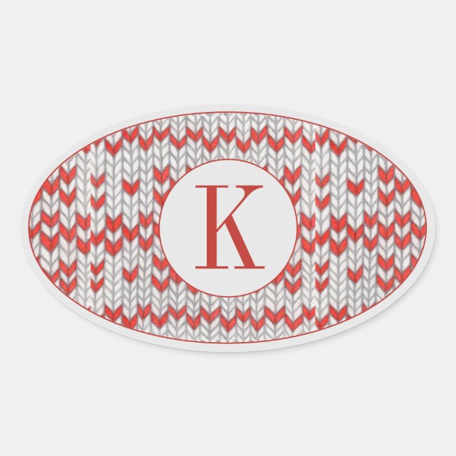RED NORDIC STRICK Oval Stickers + Initial (Vorderseite)