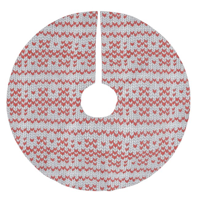 RED NORDIC STRICK Tree Skirt Polyester Weihnachtsbaumdecke (Vorderseite)