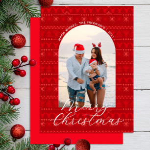 Red Nordic Sweater Frohe Weihnachtsfotokarte Mitteilungskarte