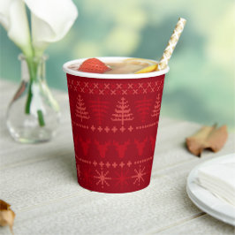 Red Nordic Sweater Muster Holiday Paper Cups Pappbecher