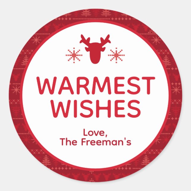 Red Nordic Sweater Warmwünscht Urlaubsaufkleber Runder Aufkleber (Vorderseite)