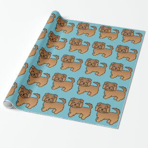 Red Norfolk Terrier Cartoon Dog Muster auf Blue Geschenkpapier