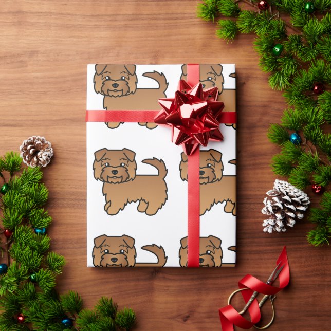 Red Norfolk Terrier Cartoon Dog Pattern Geschenkpapier (Feiertagsgeschenk)