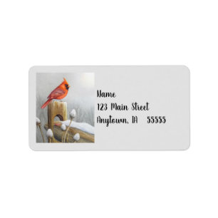 Red Northern Kardinal Bird auf dem Zaun Wasserfarb Adressaufkleber