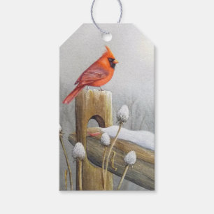 Red Northern Kardinal Bird auf dem Zaun Wasserfarb Geschenkanhänger