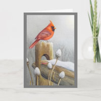 Red Northern Kardinal Bird auf dem Zaun Wasserfarb