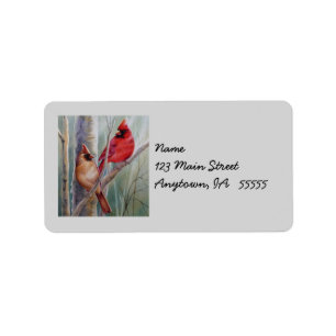 Red Northern Kardinal Bird Pair Watercolor Art Adressaufkleber