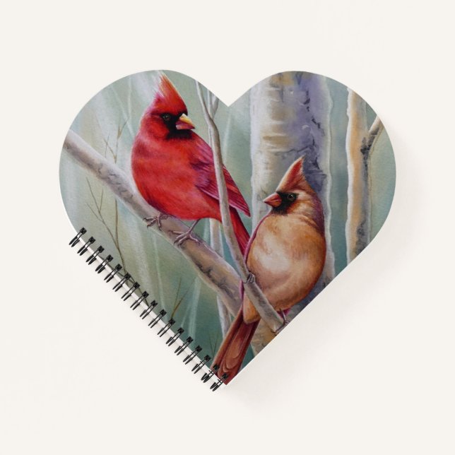 Red Northern Kardinal Bird Pair Watercolor Art Notizbuch (Vorderseite)