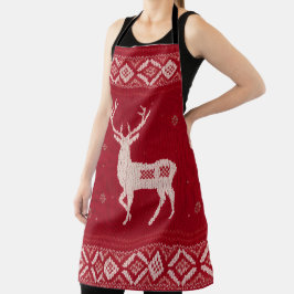 Red Norwegian Knit with Deer, Apron Schürze