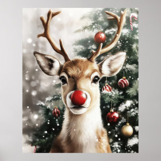 Red Nose Reindeer Christmas Wall Art Poster