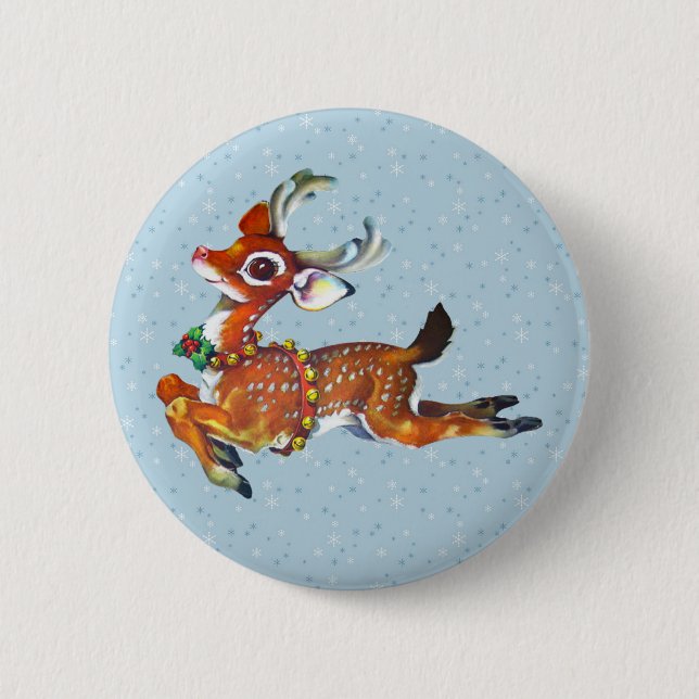 Red Nose Reindeer Vintage Kunst Button (Vorderseite)
