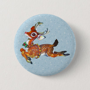 Red Nose Reindeer Vintage Kunst Button