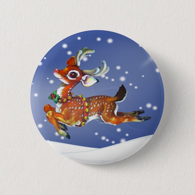 Red Nose Reindeer Vintage Kunst Button (Vorderseite)