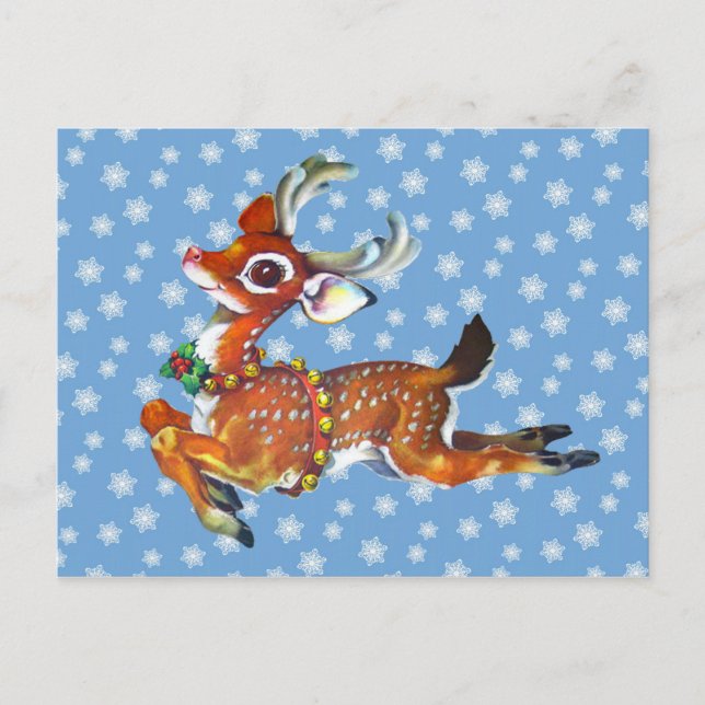 Red Nose Reindeer Vintage Kunst Postkarte (Vorderseite)