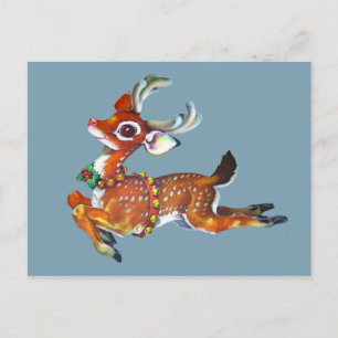 Red Nose Reindeer Vintage Kunst Postkarte