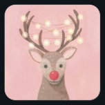 Red Nose Reindeer Weihnachten Quadratischer Aufkleber<br><div class="desc">Diese Weihnachtsaufkleber zeigen eine Abbildung der roten Nasenrentiere. Seine skurrilen,  handbemalten Illustrationen werden die Ferien für alle angenehm machen.</div>