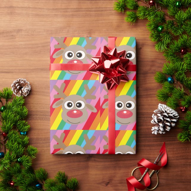 Red Nosed Reindee Weihnachtsraenbogen Geschenkpapier (Feiertagsgeschenk)