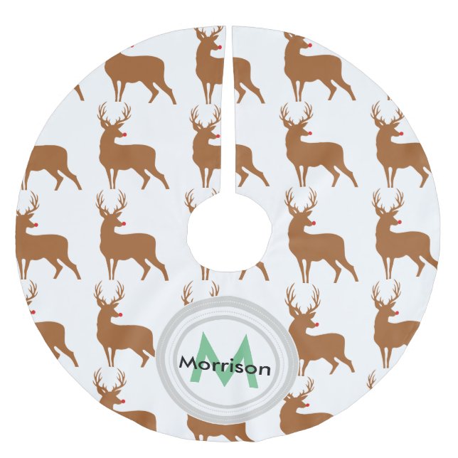 Red Nosed Reindeer Monogram Weihnachtsbaum Rock Polyester Weihnachtsbaumdecke (Vorderseite)