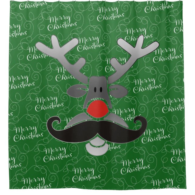 Red Nosed Rudolph mit Mustache + Ihre Idee Duschvorhang (Vorderseite)