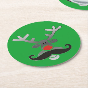 Red Nosed Rudolph mit Mustache + Ihre Idee Runder Pappuntersetzer